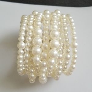 Faux Pearl Elastic Bracelet Stack
